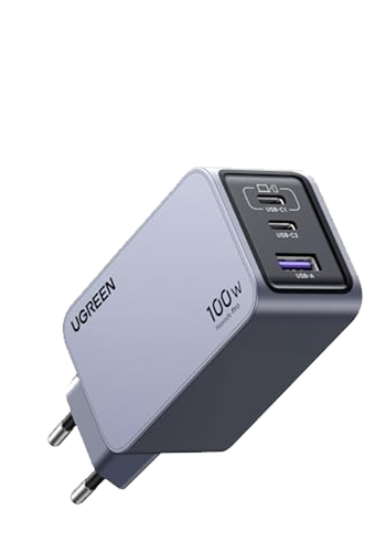 UGREEN 100W GaN Tech Nexode Pro Fast Wall Charger, 1x USB-A AND 2x USB-C, Space Grey. 3-in-1